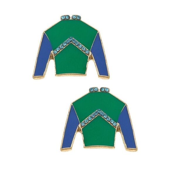 Mage Jockey Silk Enamel Stud Earrings in Green & Blue - Picture 1 of 1